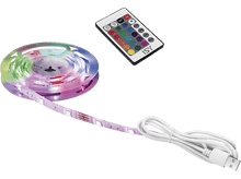 Charger l&#39;image dans la galerie, Bandes lumineuses LED RVB, télécommande et câble USB. Les lumières montrent des couleurs.

