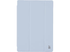 Étui de tablette bleu clair plié.