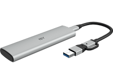 Charger l&#39;image dans la galerie, Adaptateur USB vers USB-C ISY argenté avec câble noir. Vue en angle.
