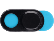 Un cache webcam noir avec un curseur bleu pour ouvrir et fermer la caméra.