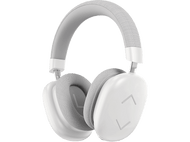 Casque blanc et gris sur fond noir. Design moderne et minimaliste.