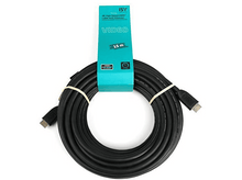 Charger l&#39;image dans la galerie, Câble HDMI noir enroulé, avec une boîte turquoise et le texte «VIDEO 15 m». Le câble est sur une surface blanche.
