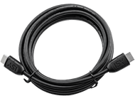 Câble HDMI noir. Les deux extrémités ont des connecteurs, le câble est enroulé.