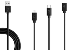 Charger l&#39;image dans la galerie, Câbles USB noirs avec différents connecteurs, sur fond noir.
