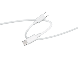 Câble USB-C blanc avec texture tressée blanche et connecteurs USB-C aux deux extrémités.