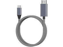 Charger l&#39;image dans la galerie, Un câble gris USB-C vers HDMI, enroulé sur un fond blanc.
