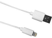 Un câble blanc USB vers Lightning, sur fond blanc, avec des connecteurs USB et Lightning.