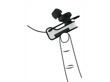 Charger l&#39;image dans la galerie, Écouteur sans fil tenu sur un doigt. Écouteur noir et blanc avec un petit microphone. Dessin au trait simple.
