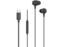 Charger l&#39;image dans la galerie, Écouteurs USB-C noirs avec un module de contrôle et des écouteurs intra-auriculaires sur fond blanc.
