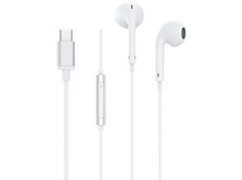 Charger l&#39;image dans la galerie, Écouteurs blancs avec connecteur USB-C et panneau de contrôle argenté, sur fond blanc.
