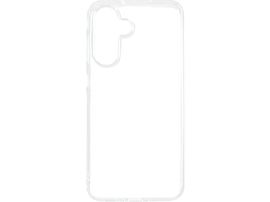 Coque de téléphone transparente, plastique transparent, avec découpe pour caméra et emplacements pour boutons sur fond noir.