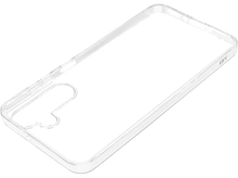 Charger l&#39;image dans la galerie, Une coque de téléphone transparente avec un cadre gris sur une surface noire.
