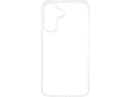 Coque de téléphone transparente, plastique transparent, forme rectangulaire avec découpes pour caméra et boutons. Fond noir.