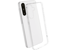 Charger l&#39;image dans la galerie, Téléphone blanc avec une coque transparente sur fond noir. La coque est transparente.
