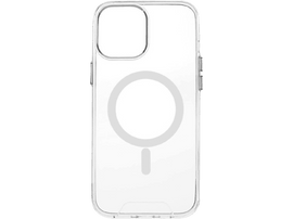 Une coque de téléphone transparente avec un design magnétique circulaire blanc.