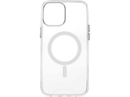 Une coque de téléphone transparente avec un design magnétique circulaire blanc.