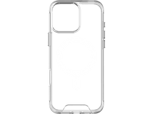 Charger l&#39;image dans la galerie, Coque transparente pour iPhone avec un cercle MagSafe blanc et un signe moins, sur fond noir.
