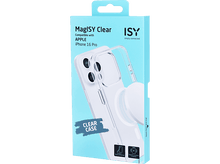 Charger l&#39;image dans la galerie, Boîte de coque de téléphone bleue et blanche, MaglSY Clear, pour iPhone 16 Pro. Fond blanc.
