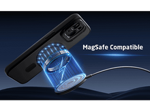 Charger l&#39;image dans la galerie, Coque de téléphone noire avec chargeur et texte &#39;MagSafe Compatible&#39;.
