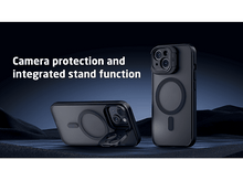 Charger l&#39;image dans la galerie, Coque de téléphone noire avec protection d&#39;appareil photo et béquille.
