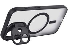 Charger l&#39;image dans la galerie, Une coque de téléphone noire avec un support de bague attaché.
