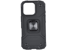 Charger l&#39;image dans la galerie, Coque de téléphone noire avec un support de bague. Elle a un design robuste et est sur fond blanc.
