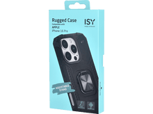 Charger l&#39;image dans la galerie, Coque de téléphone dans une boîte. Texte: Rugged Case, compatible avec Apple iPhone 16 Pro. Support réglable.
