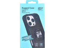 Charger l&#39;image dans la galerie, Coque de téléphone dans une boîte. Texte: Rugged Case, compatible avec Apple iPhone 16 Pro. Support réglable.
