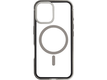 Charger l&#39;image dans la galerie, Coque de téléphone transparente avec un cadre argenté. La coque a une découpe pour l&#39;appareil photo et un design circulaire.
