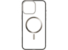 Charger l&#39;image dans la galerie, Coque de téléphone transparente avec un anneau MagSafe argenté et une petite découpe pour la caméra.
