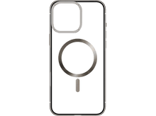 Charger l&#39;image dans la galerie, Coque transparente pour iPhone avec un anneau argenté et un cercle magnétique noir.
