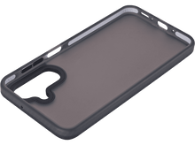 Charger l&#39;image dans la galerie, Une coque de téléphone noire, inclinée, avec un centre transparent, sur fond noir.
