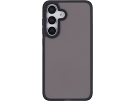 Un étui de téléphone avec un dos gris foncé et un cadre noir. Trois objectifs d