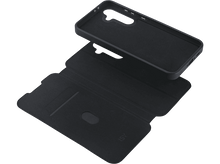 Charger l&#39;image dans la galerie, Coque de téléphone noire, ouverte. L&#39;intérieur est texturé, l&#39;extérieur est visible.
