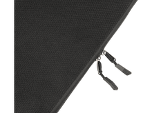 Charger l&#39;image dans la galerie, Gros plan sur un matériau noir avec des fermetures éclair. Tirettes noires avec texte blanc.
