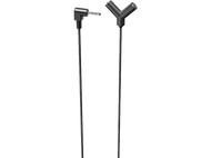 Câble séparateur audio noir, avec deux sorties, sur fond noir.