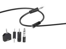 Charger l&#39;image dans la galerie, Câbles et connecteurs audio. Plusieurs câbles et adaptateurs noirs.
