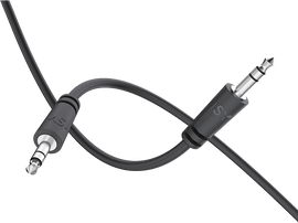 Câble audio noir avec deux connecteurs 3,5 mm.