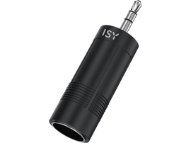 Adaptateur audio noir avec prise jack 3,5 mm sur fond noir.