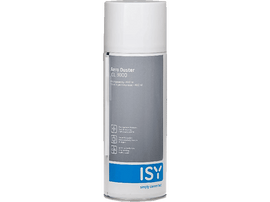 Bombe aérosol Aero Duster blanche et bleue avec texte et icônes, marque ISY.