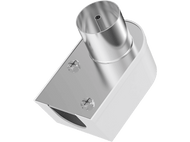 Connecteur coudé, finition argentée. Aspect métallique. C'est une pièce d'angle avec des trous de montage.