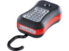 Charger l&#39;image dans la galerie, Lampe de travail LED noire et rouge avec crochet. Rectangulaire avec bouton et réseau lumineux.
