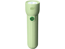 Charger l&#39;image dans la galerie, Une lampe de poche verte avec &#39;ISY&#39;, sur fond blanc. Elle est allumée.
