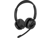 Charger l&#39;image dans la galerie, Casque noir avec un microphone. Le casque possède des écouteurs et un serre-tête.
