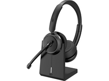 Charger l&#39;image dans la galerie, Un casque noir avec un support. Le casque et le support sont sur fond blanc.
