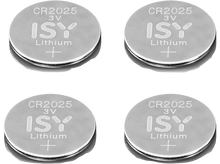 Charger l&#39;image dans la galerie, Quatre piles bouton au lithium CR2025 3V argentées disposées sur fond noir.
