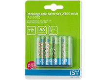 Charger l&#39;image dans la galerie, Pack de batteries vert et bleu avec quatre piles AA rechargeables, 2300 mAh, et une étiquette d&#39;avertissement.
