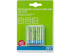 Paquet de quatre piles AAA rechargeables. L