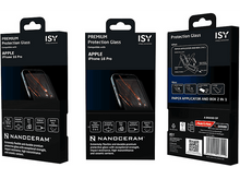 Charger l'image dans la galerie, Trois boîtes noires de protection d'écran, avec détails et schémas, étiquetées 'ISY' et 'NANOCERAM'.
