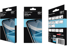 Charger l'image dans la galerie, Trois boîtes de verre de protection ISY pour Samsung Galaxy A26. Chaque boîte montre l'écran du téléphone et ses caractéristiques.
